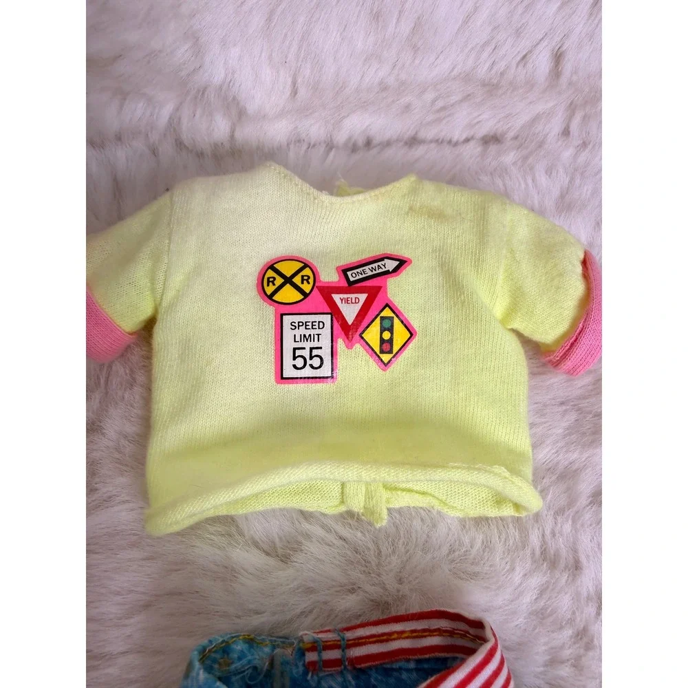 Vintage 80s 90s Male Doll Clothes Neon Yellow Shirt Acid Wash Pants Ken Size Set